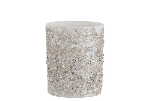 J-Line theelichthouder Parels - glas - zilver - large - 2 stuks - vtwonen shop