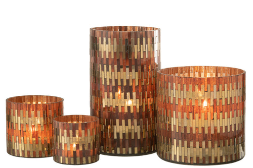 J-Line windlicht Chic - glas - bruin/goud - large - vtwonen shop