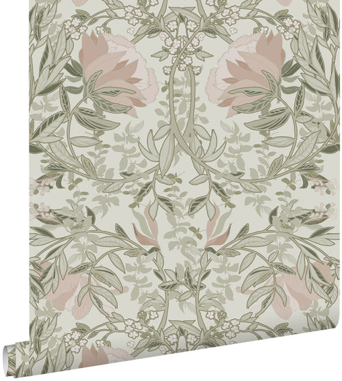 ESTAhome behang vintage bloemen in art nouveau stijl zand beige en oudroze - 0.53 x 10.05 m - 139418 - vtwonen shop