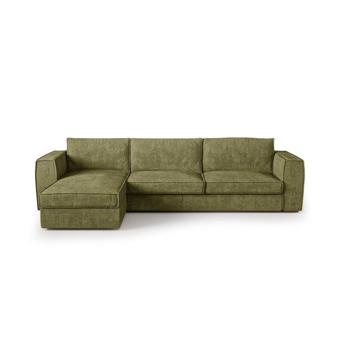 Premium Interiors - Hoekbank (links) MIKA - zacht aanvoelende geweven stof vintage groen 292cm