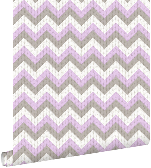 ESTAhome behang zigzag motief taupe en paars - 53 cm x 10.05 m - 138137