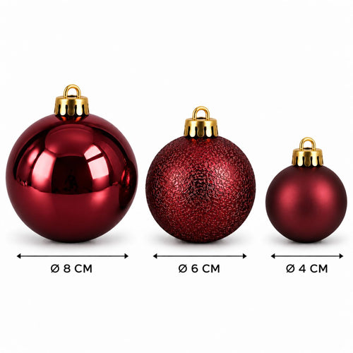 Mica Decorations Kerstballen Set Onbreekbaar - 46 Donkerrode Kerstballen Diameters 4, 6 en 8 cm - Gemaakt van Gerecycled Polystyreen - Mix van Mat,