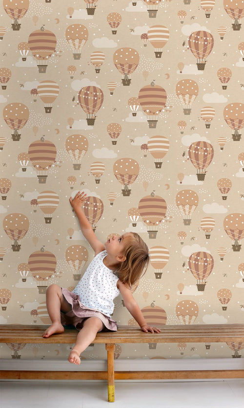 ESTAhome behang luchtballonnen beige en terracotta - 53 cm x 10.05 m - 139801