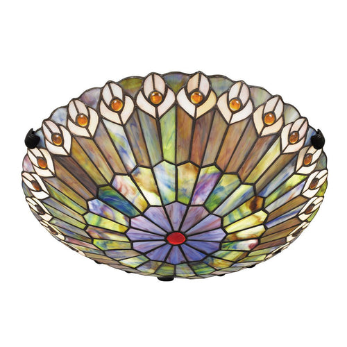 Deckenleuchte im Tiffany-Stil Valiant Bronze, Kunstglasschirm 2x E27
