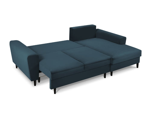Cosmopolitan Design Converteerbare hoekbank rechts met opbergdoos Kyoto 4-zits, ribfluwelen, donkerblauw - 145x241x88cm