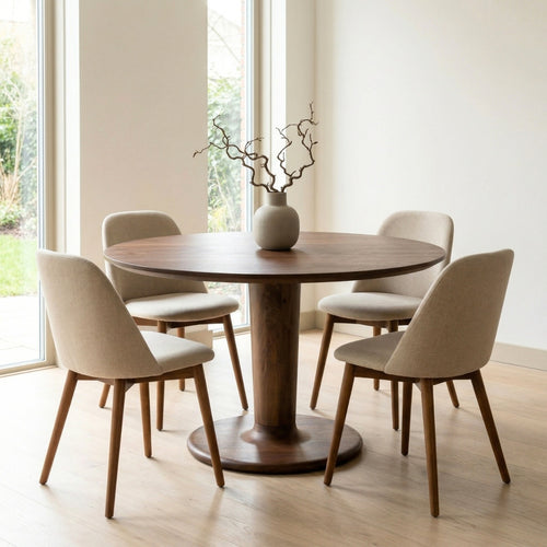 DÉJA Living Eettafel Xàtiva - Rond Donkerbruin Hout - 130x130x76cm
