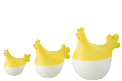 J-Line decoratie Haan - polyresin - wit/geel  - set van 3