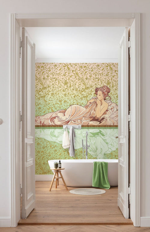 Sanders & Sanders fotobehang art nouveau motief groen en oudroze - 200 x 280 cm - 611836 - vtwonen shop
