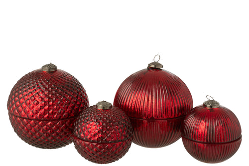 J-Line geurkaars Kerstbal - glas - bordeaux - large - 2 stuks - vtwonen shop