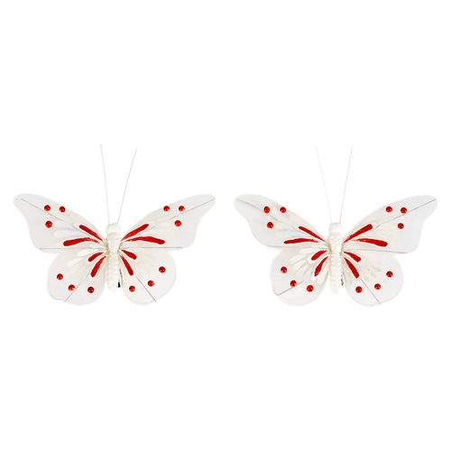 Sia Deco Kerstvlinders Met Clip - wit en rood - Set van 2 - H13 - vtwonen shop