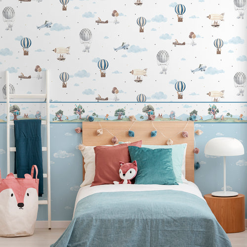 Sanders & Sanders zelfklevende behangrand bosdieren groen en blauw - 500 x 16 cm - 640493