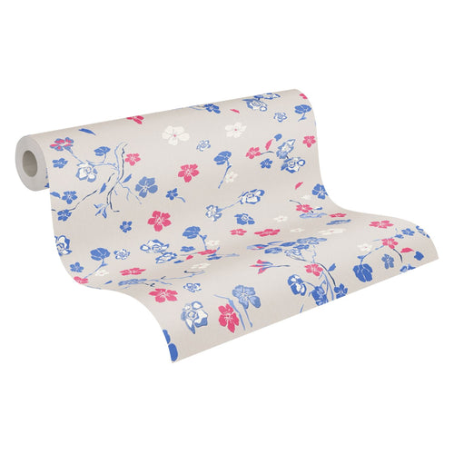 Livingwalls behang bloemmotief beige, blauw, rood en wit - 53 cm x 10.05 m - AS-389073 - vtwonen shop