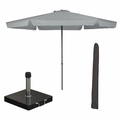 Garden Impressions stokparasol Delta licht grijs Ø300 cm met 40 kg Cosmo voet en hoes