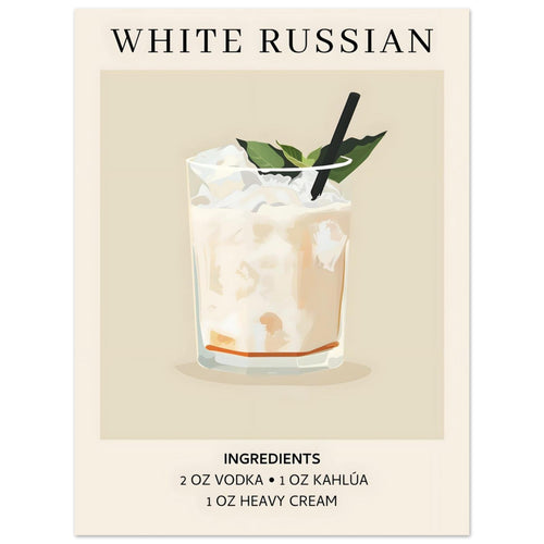 Artfulprints  White Russian cocktail - Ingrediënten   poster 30x40 cm - vtwonen shop