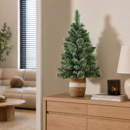 Black Box Trees Vandans Kunstkerstboom in Pot - Kunst Kerstboom H90 x Ø48 cm - met Dennenappels - Groen Frosted