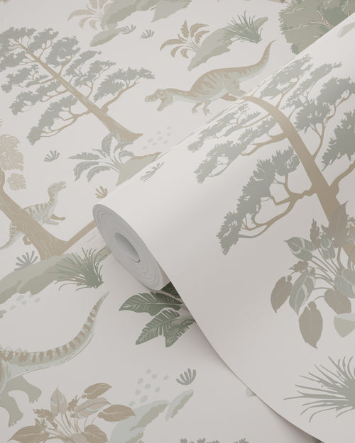 ESTAhome behang dinosaurussen grijs en groen - 50 x 900 cm - 132174