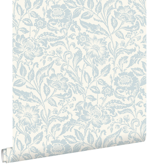 ESTAhome behang vintage bloemen lichtblauw en wit - 50 x 900 cm - 132114