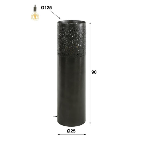 Giga Meubel Vloerlamp Cilinder - Zwart Nikkel - 90x25x25cm