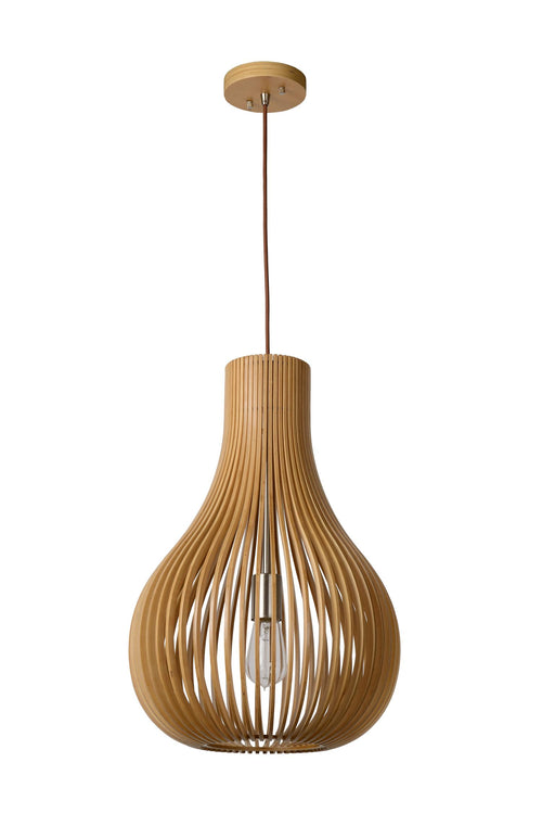 Lucide hanglamp BODO - 1xE27 - Lichte houtlook