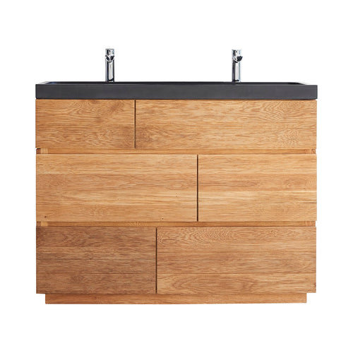 Tikamoon Massief eikenhouten en lavastenen badkamermeubel 120 cm - Naturel