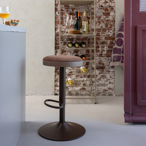WOOOD barstoel in hoogte verstelbaar Mevo - Chenille - Bruin - 82x42x42
