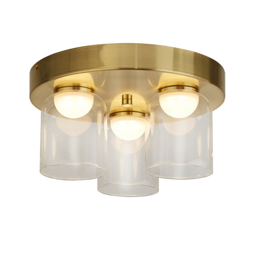 Searchlight Highball LED 3-lichts plafondlamp, satijnen messing en helder glas IP44