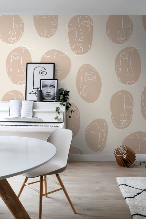 ESTAhome fotobehang line art gezichten beige - 200 x 279 cm - 159252