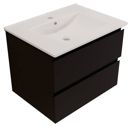 LOMAZOO badkamermeubel Marenza - zwevend - wit keramiek - mat zwart - 60 cm