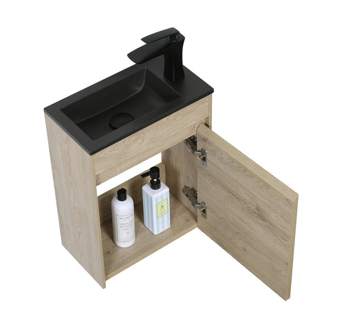 Badplaats Toiletmeubel Sinta 40 x 22 cm – Kastanje Eiken – Fonteinmeubel met Zwarte Wastafel