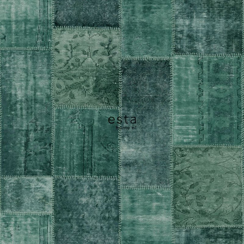 ESTAhome behang Marrakech kelim patchwork tapijt smaragdgroen - 53 cm x 10.05 m - 148652
