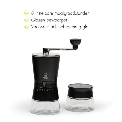 Leopold Vienna - Koffiemolen + bewaarpot Bologna giftset  zwart- handmatig - vtwonen shop