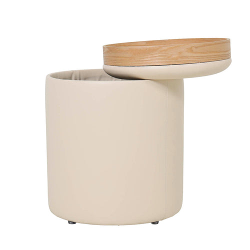 DÉJA Living Bijzettafel Draby - Rond Beige/Naturel - Incl. Opbergruimte - 40cm