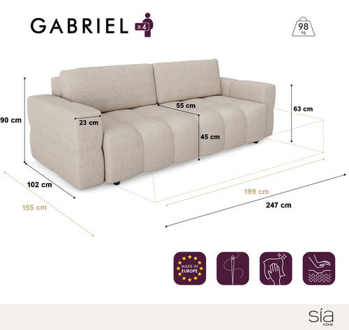 Sia Home - Slaapbank met opbergruimte, notenhout GABRIEL - bouclé-stof crème 247cm