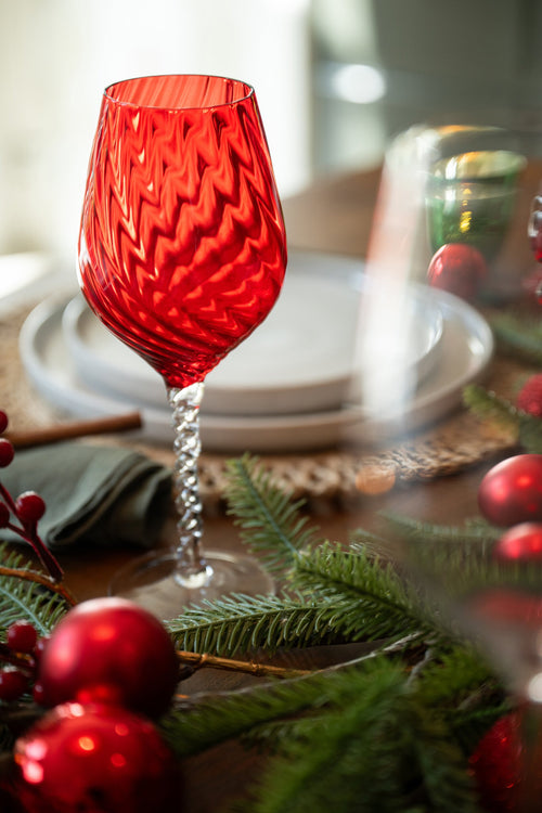 J-Line wijnglas Gestreept - glas - rood