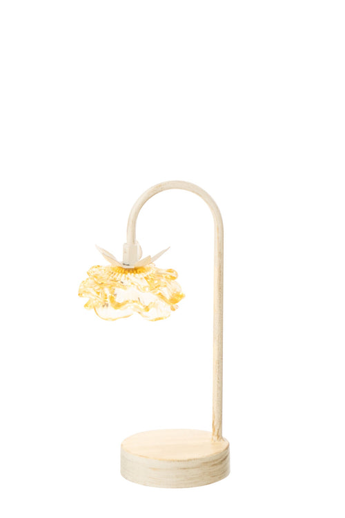 J-Line lamp Bloem - ijzer/glas - geel/wit - small - LED lichtjes