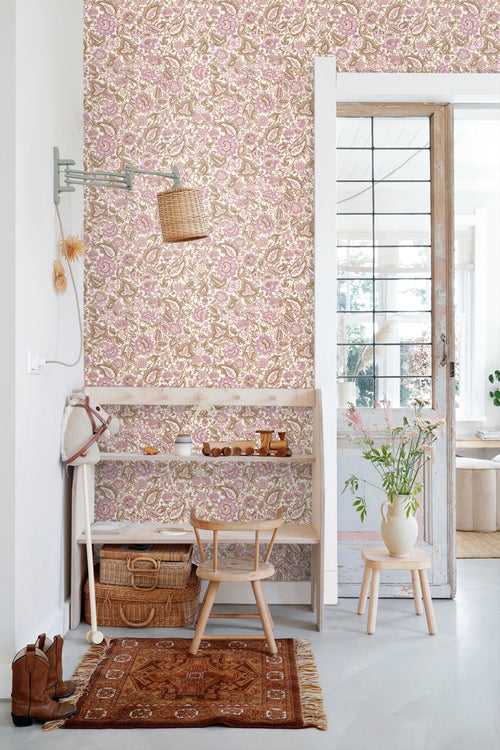 ESTAhome behang vintage bloemen bruin en paars - 50 x 900 cm - 131495 - vtwonen shop