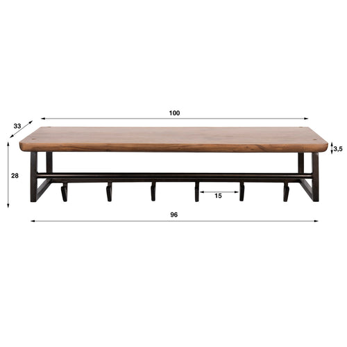 Giga Meubel Kapstok Edge Curve - Bruin Hout - 6 Haken - 100x33x28cm