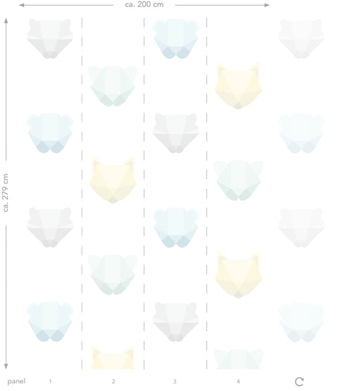 Origin Wallcoverings fotobehang dierenhoofden mintgroen, pastelblauw, pastel geel, licht warm grijs en mat wit - 200 x 279 cm - 357208 - vtwonen shop