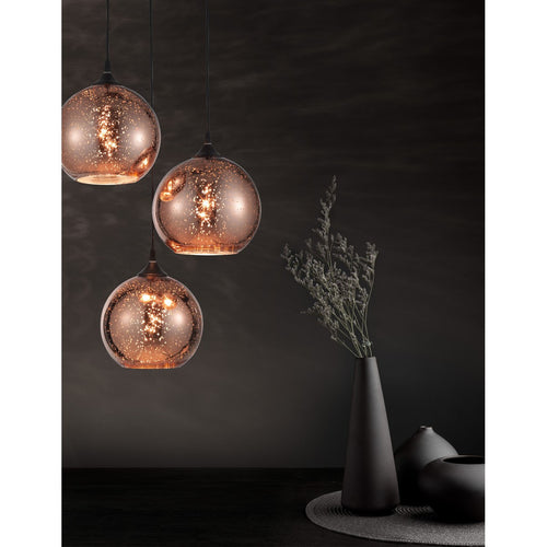 Merano Gresham 3-lichts cluster hanglamp koper glas, zwart metaal LED E27