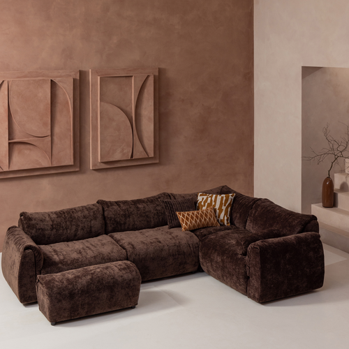 WOOOD hoekbank rechts Baggy - 3D Chenille - Donker Bruin - 81x396x214 - vtwonen shop