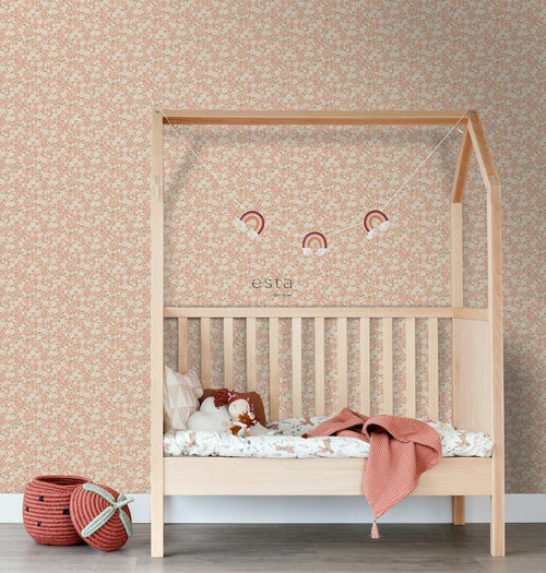 ESTAhome behang bloemetjes roze, groen en wit - 50 x 900 cm - 139469