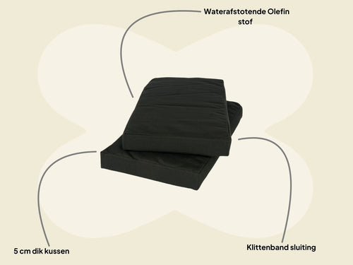 MaximaVida picknicktafel kussenpakket Havana zwart 55 x 27,5 x 5 cm - waterafstotend - 6 stuks