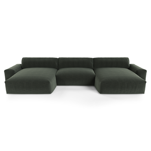 Sia Home - Grote panoramische U-bank BLISS - Zacht aanvoelende geweven stof - Kaki groen - 420cm - vtwonen shop