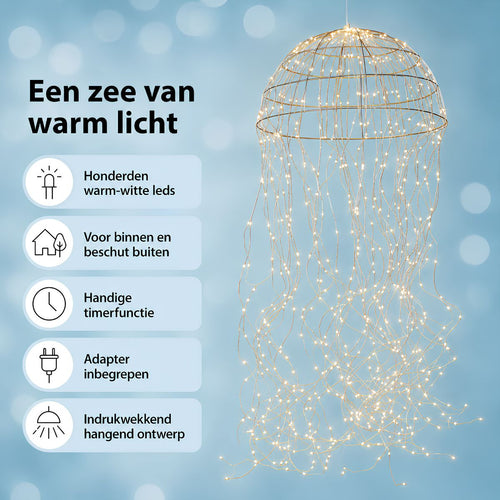 Luca Lighting Kroonluchter Kwal - Sfeervolle Hanglamp met 720 Warmwitte LED's - IP44 Geschikt voor Binnen en Buiten - Inclusief Adapter en Timer -
