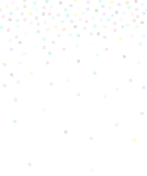 Origin Wallcoverings fotobehang vrolijke confetti stippen grijs, geel, paars, zacht roze, mintgroen, blauw en oranje - 250 x 279 cm - 357212 - vtwonen shop