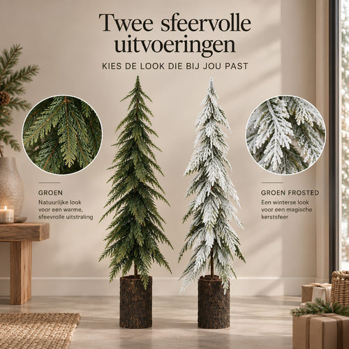 Mica Decorations Decoratieve Kerstboom Groen - Sfeervolle Kerstversiering met Fijne Takken - Kunstboom voor Woonkamer en Hal - Slank Ontwerp - H95 x