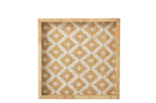 J-Line Vierkant Patronen Rotan plateau - dienblad - jute - naturel - woonaccessoires - vtwonen shop