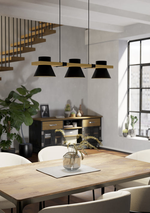 EGLO hanglamp Maccles - e27 - 78 cm - zwart/bruin - hout