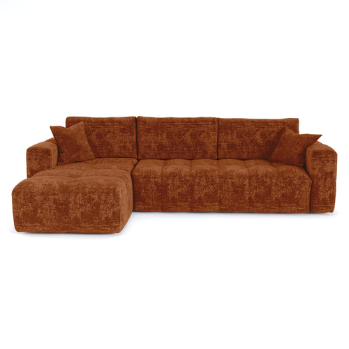 Premium Interiors - Linkshoekbank met snelle uitklapfunctie VIBE - gewaafd fluweel terracotta 286cm
