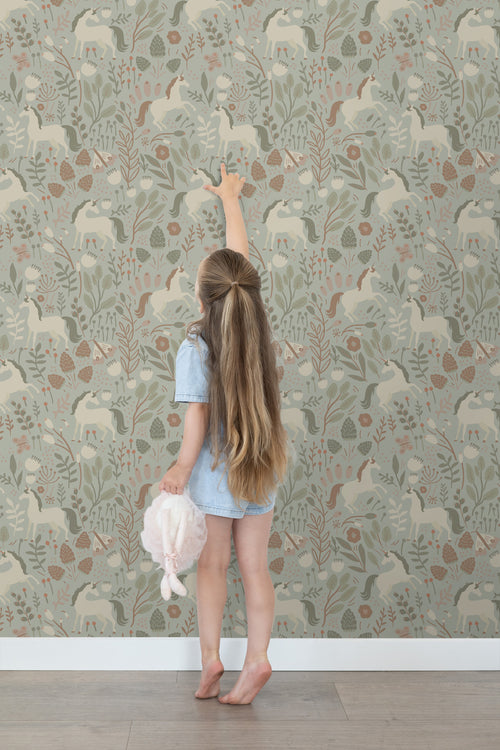 ESTAhome behang unicorns licht vergrijsd groen - 53 cm x 10.05 m - 139877 - vtwonen shop